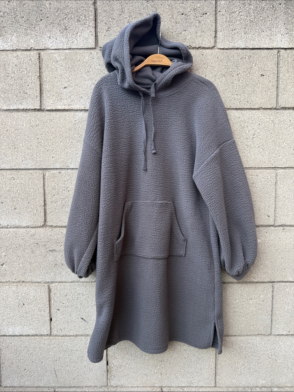Cozy Hooded Fleece Sweater Dress - Gray